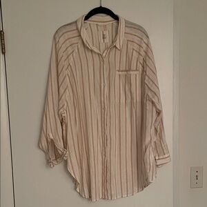 Linen Blend Striped Button-Up Shirt